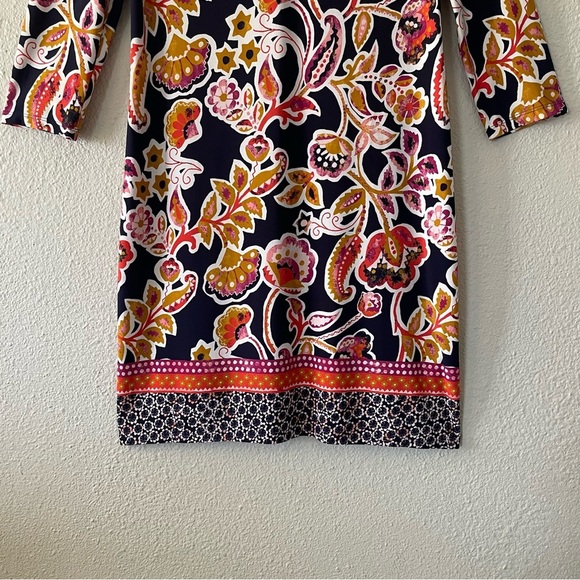 Donna Morgan Sleek Shift Dress Women’s 14 Floral Print V Neck 3/4 Sleeve Slinky - Picture 6 of 14